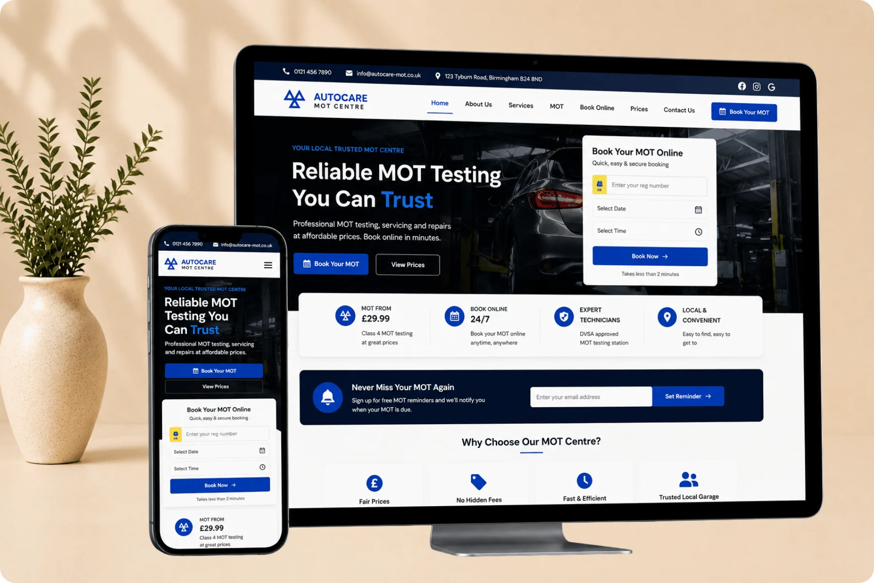 MOT Centre Website Design